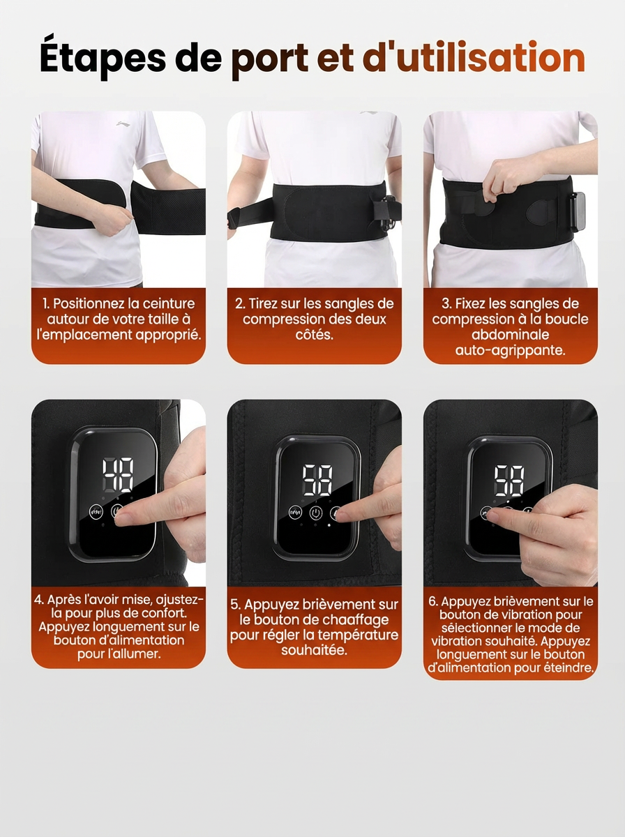 Ceinture chauffante lombaire Zenova Ceinture Pro — Soulagement du dos en 15 min | Sans fil · Massage vibrant · 3 niveaux